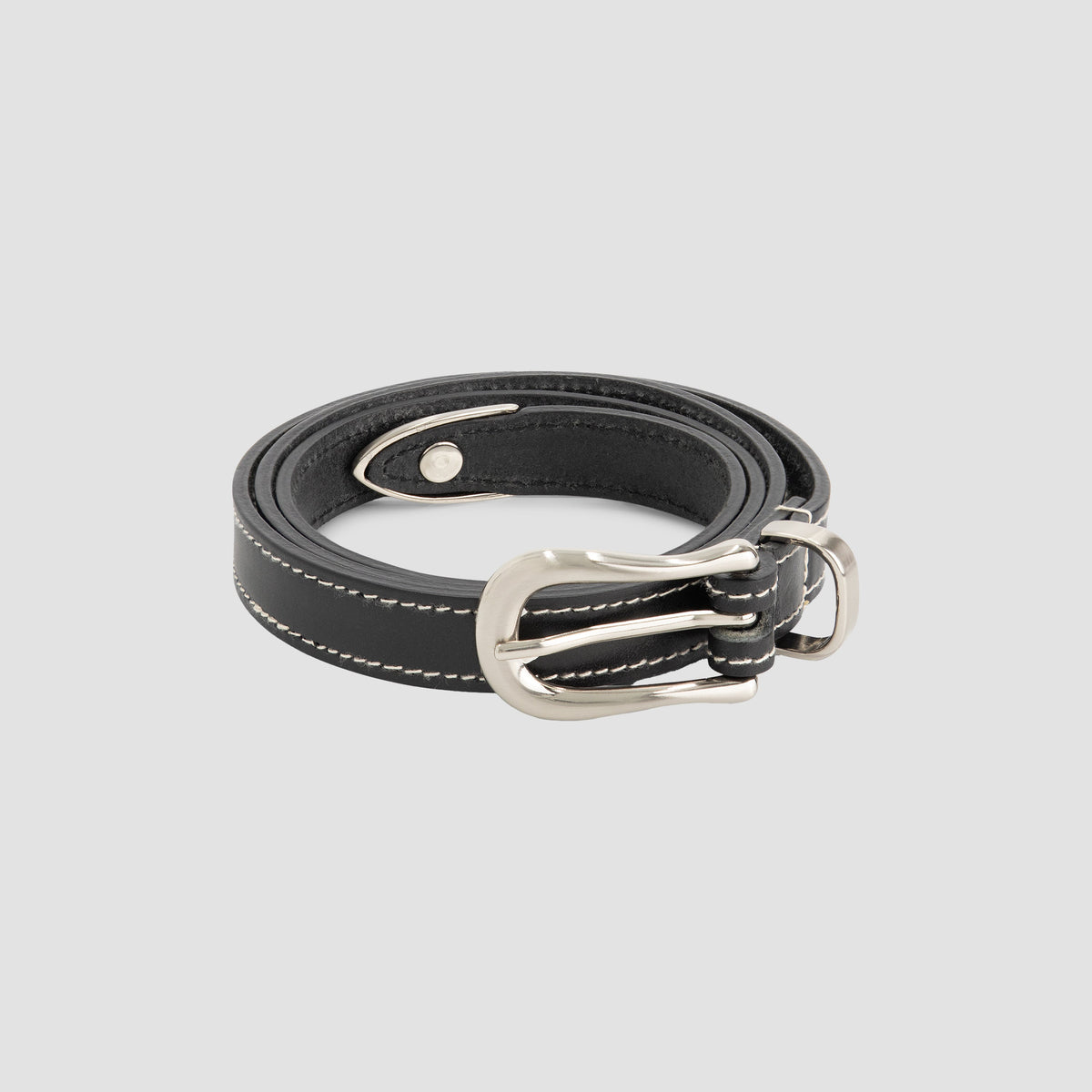 CONTRAST STITCH LEATHER BELT | BLACK