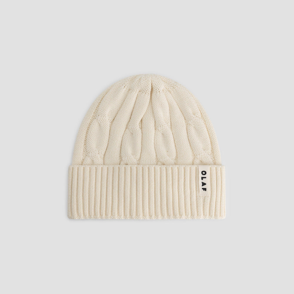WOOL CABLE KNITTED BEANIE | OFF WHITE / MULCH
