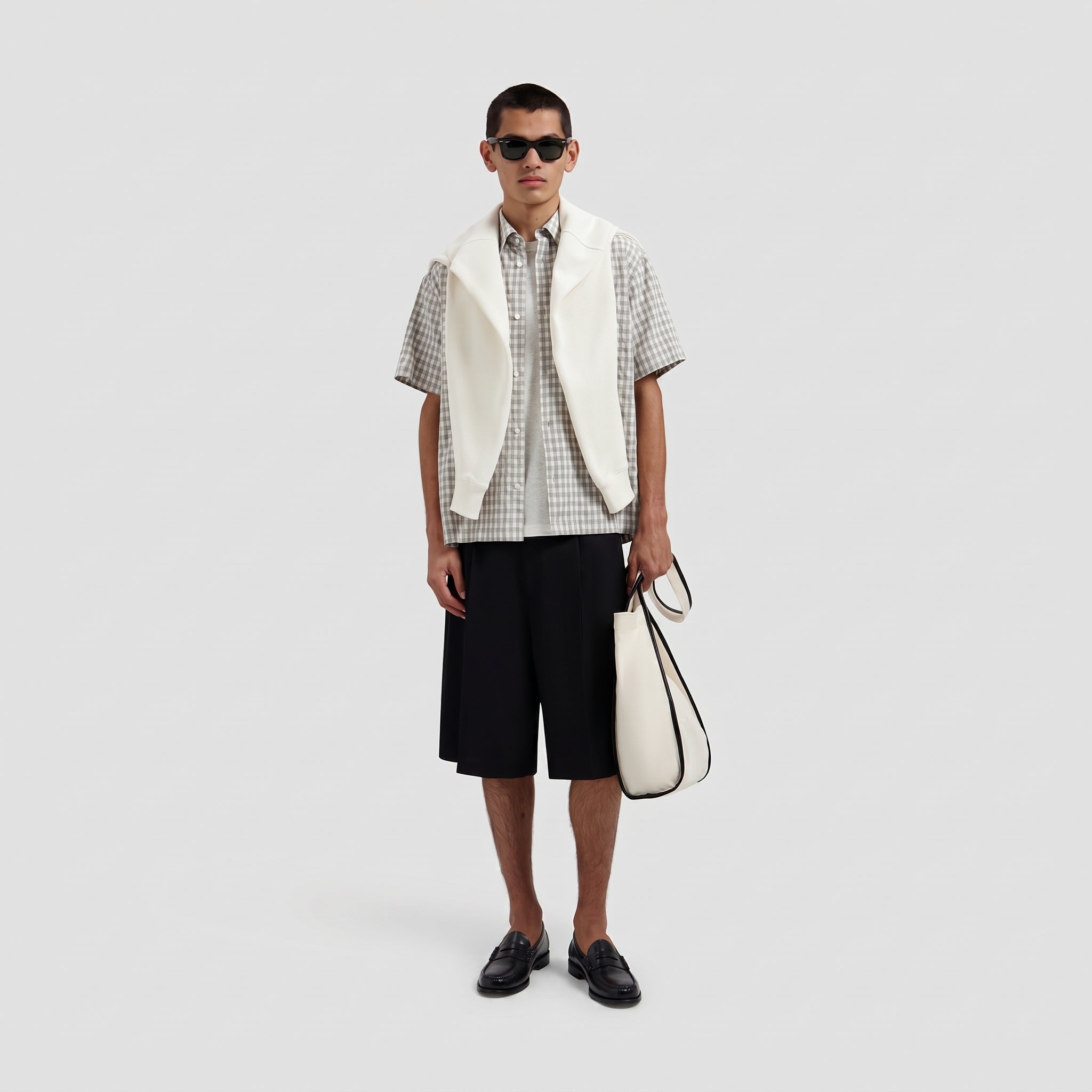 Tropical Wool Blend Tailored Shorts - Black