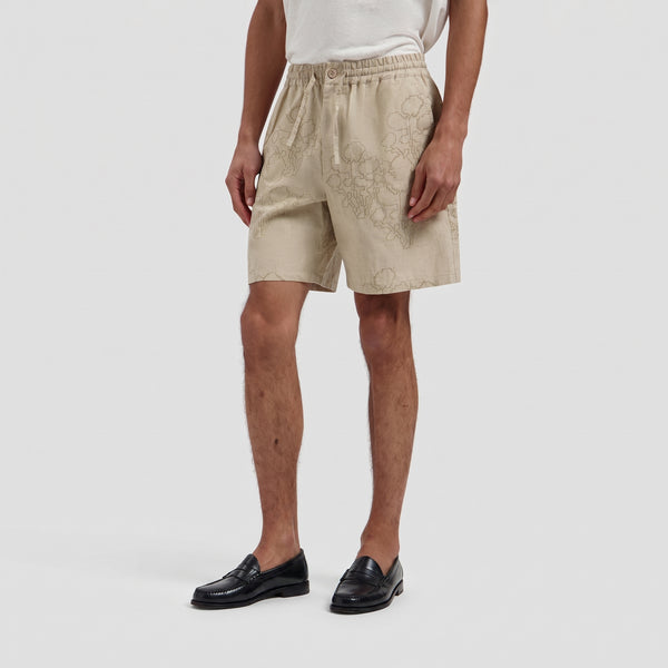 Embroidered Flower Shorts - Cement