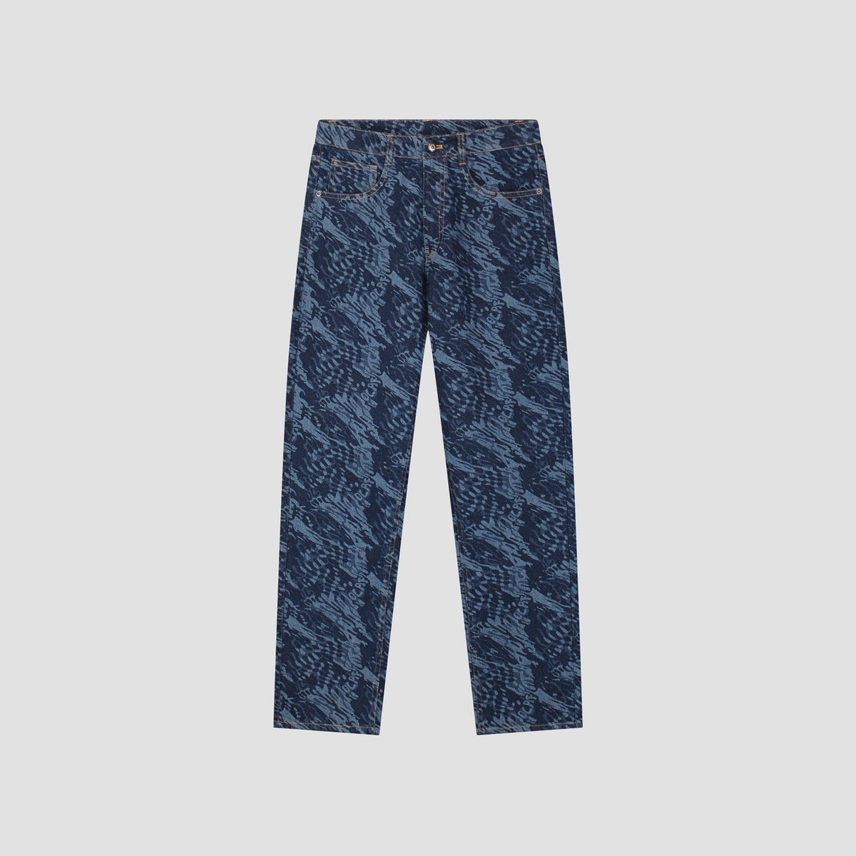 WATER AOP DENIM PANTS | MID BLUE