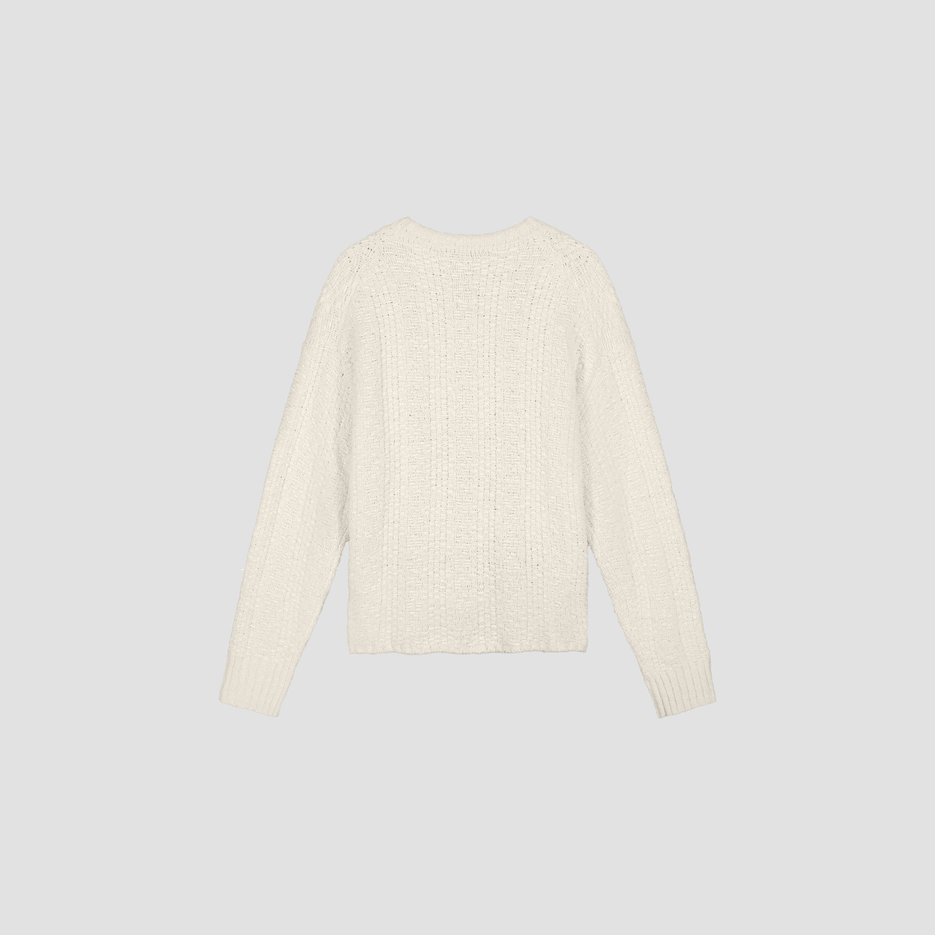 Textured Boxy Knitted Crewneck - Off White