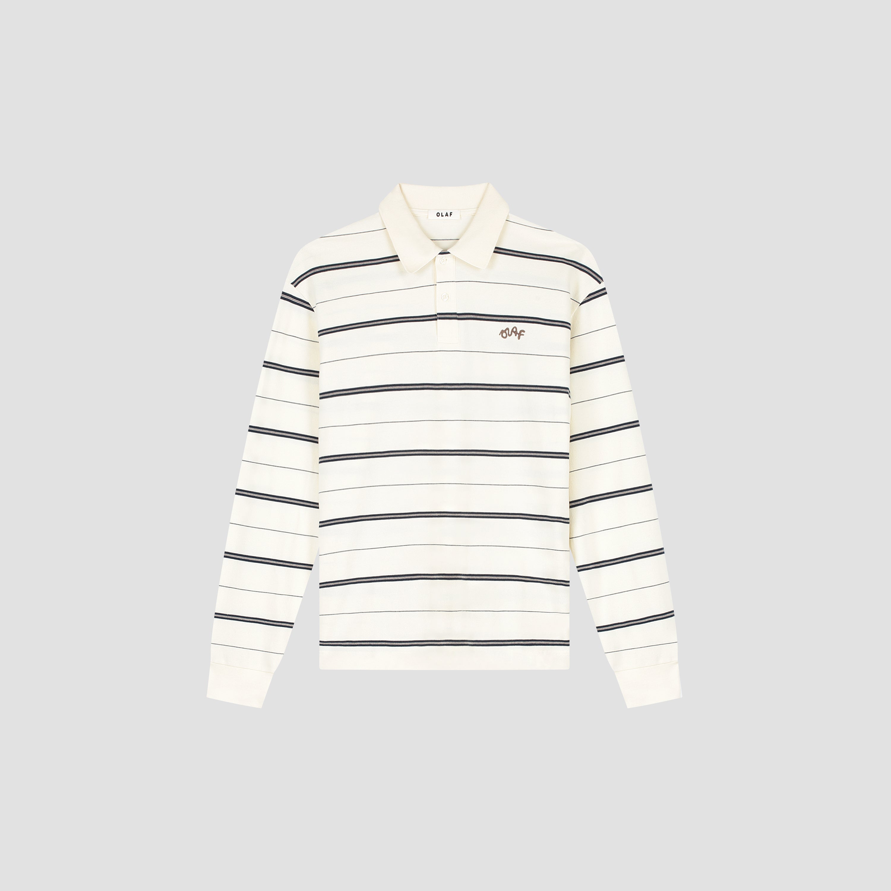 Striped Signature LS Polo - Off White/ Navy Stripe