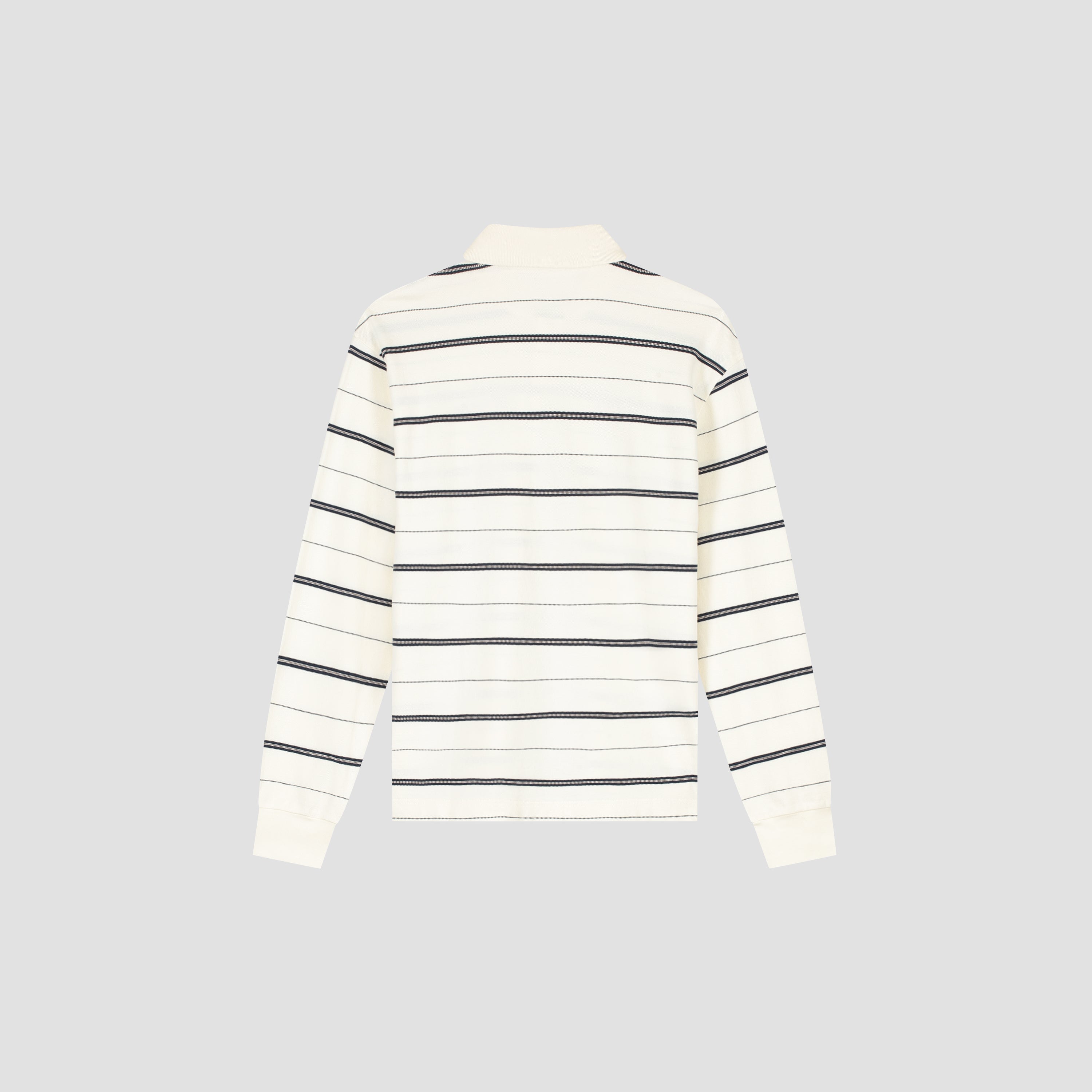 Striped Signature LS Polo - Off White/ Navy Stripe