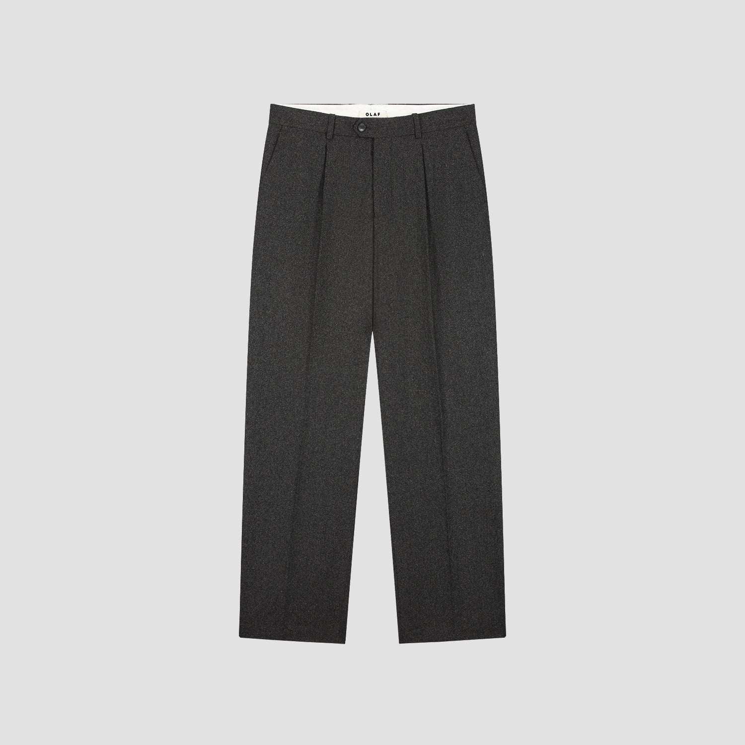 Herringbone Relaxed Pleated Pant - Charcoal