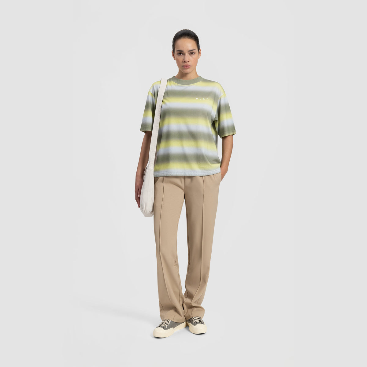 OLAF WMN CROPPED STRIPED FACE TEE | GREEN / LIME