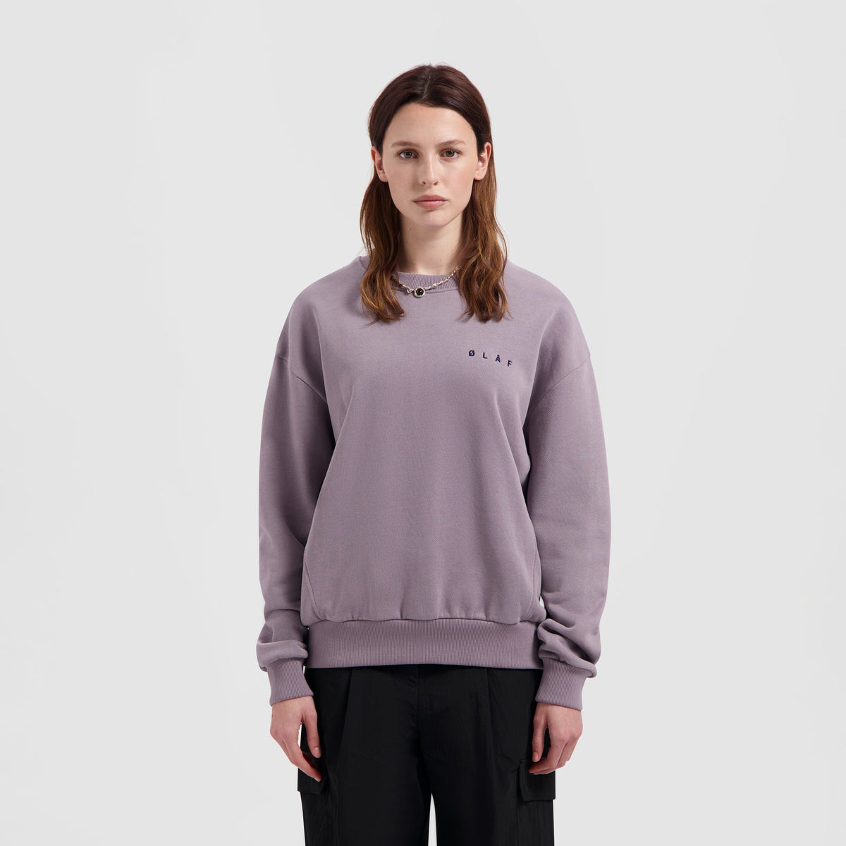 WMN FACE CHAINSTITCH CREWNECK | STONE GREY