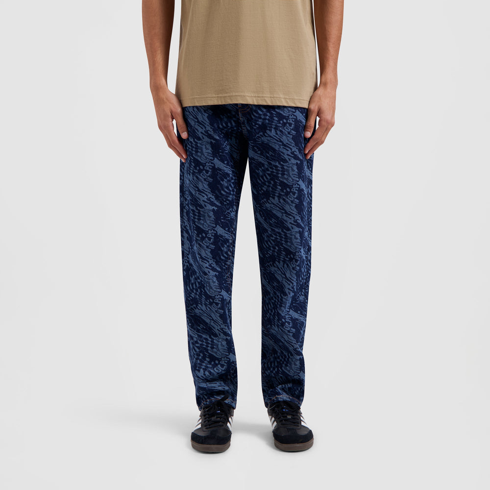 WATER AOP DENIM PANTS | MID BLUE