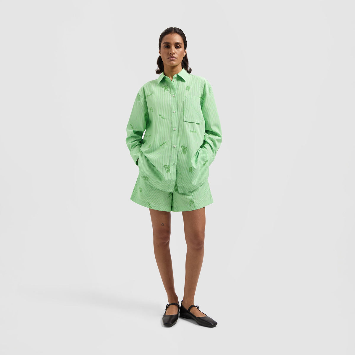 STRIPE EMBRO SHIRT | GREEN STRIPE