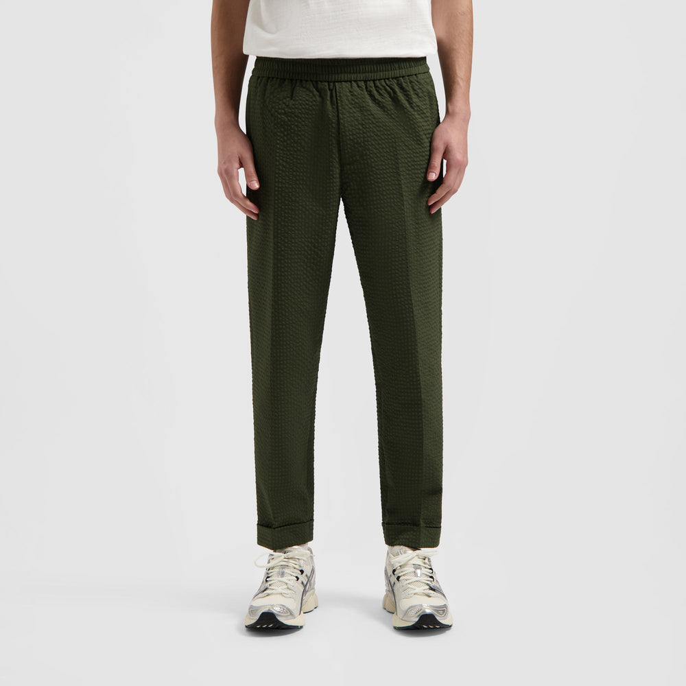 SEERSUCKER SLIM PANTS | DARK GREEN