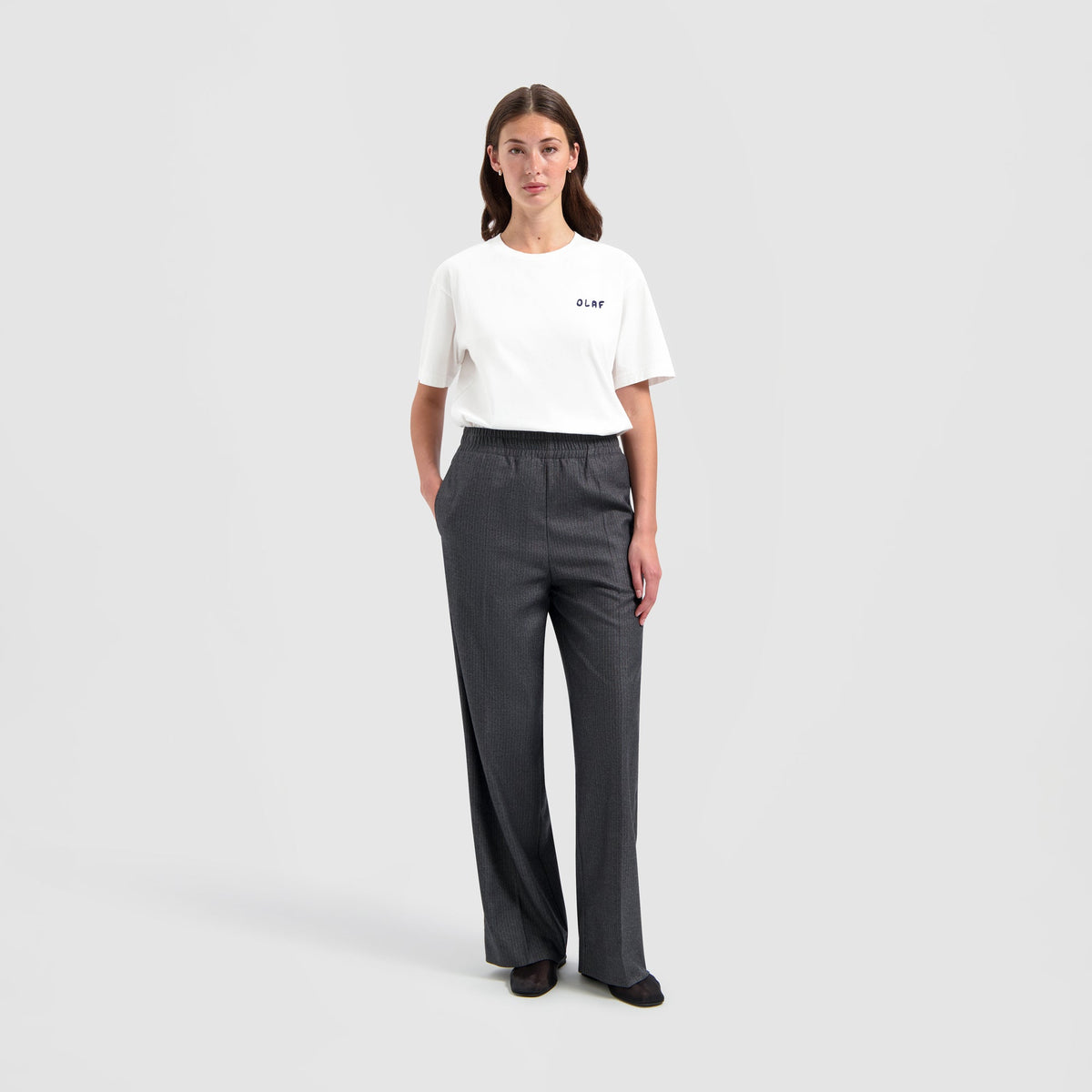STRIPE ELASTICATED WIDE LEG PANTS | GREY