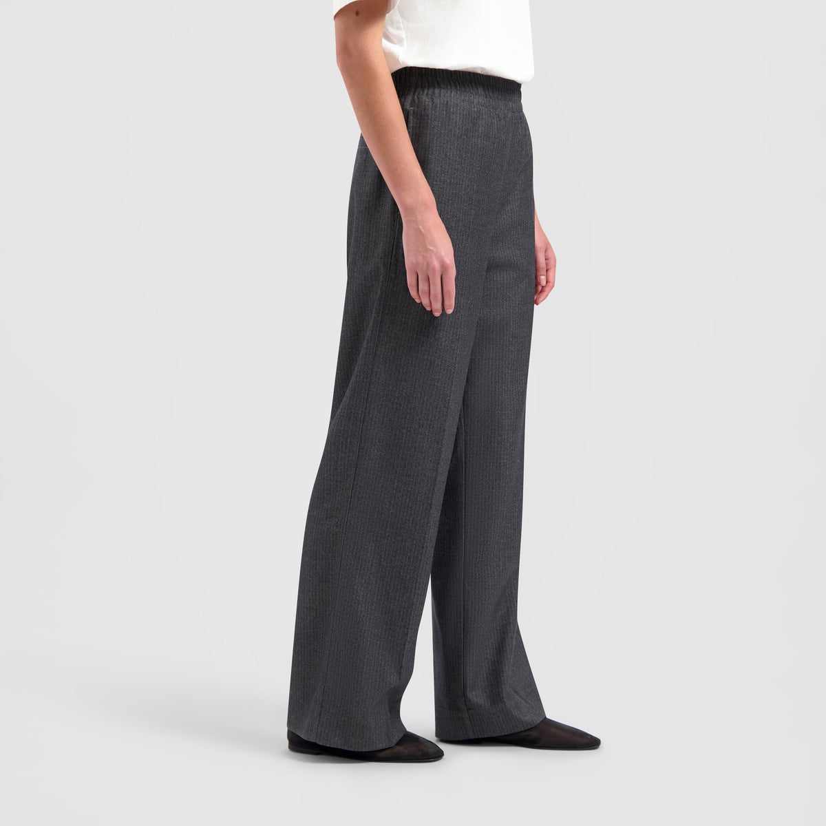STRIPE ELASTICATED WIDE LEG PANTS | GREY