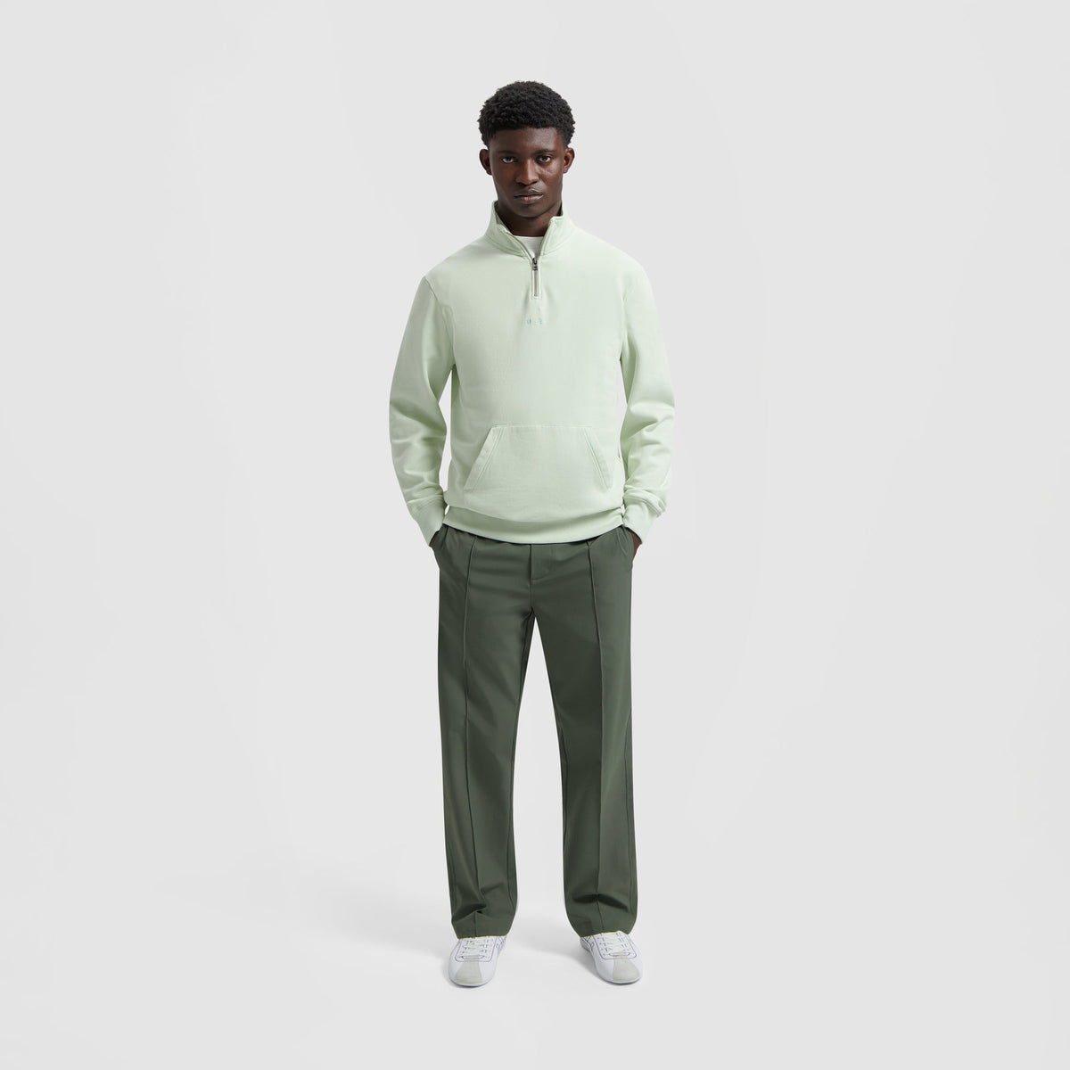 BLOCK ZIP MOCK | PALE GREEN