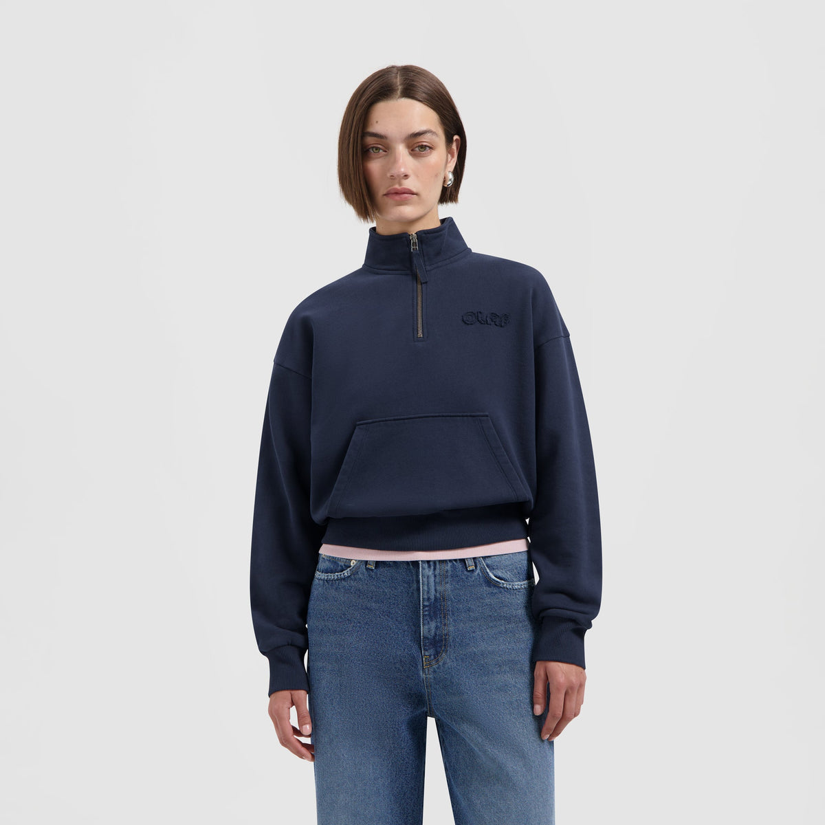 RETRO LOGO HALF ZIP SWEAT | NAVY