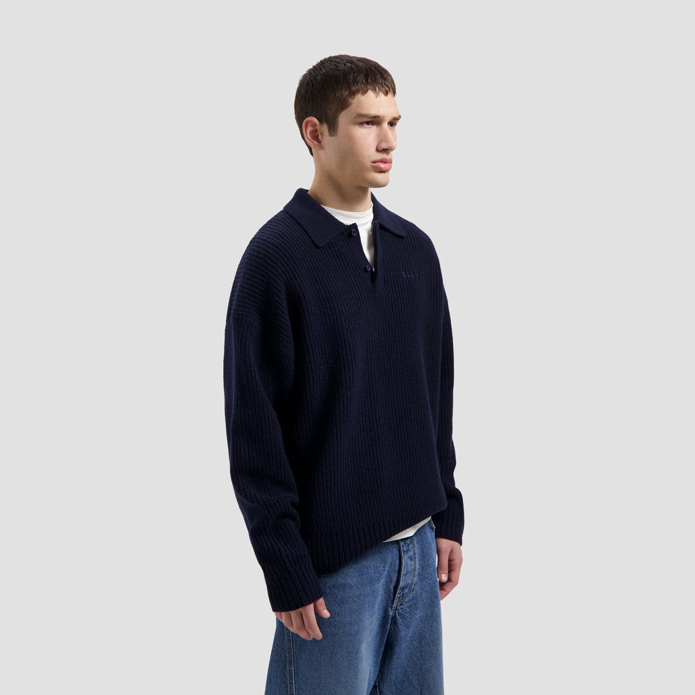 KNITTED OVERSIZED POLO | NAVY