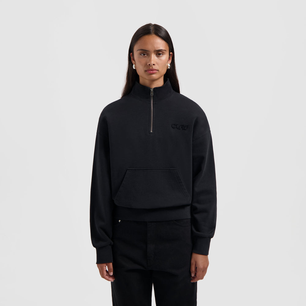 RETRO LOGO HALF ZIP SWEAT | BLACK
