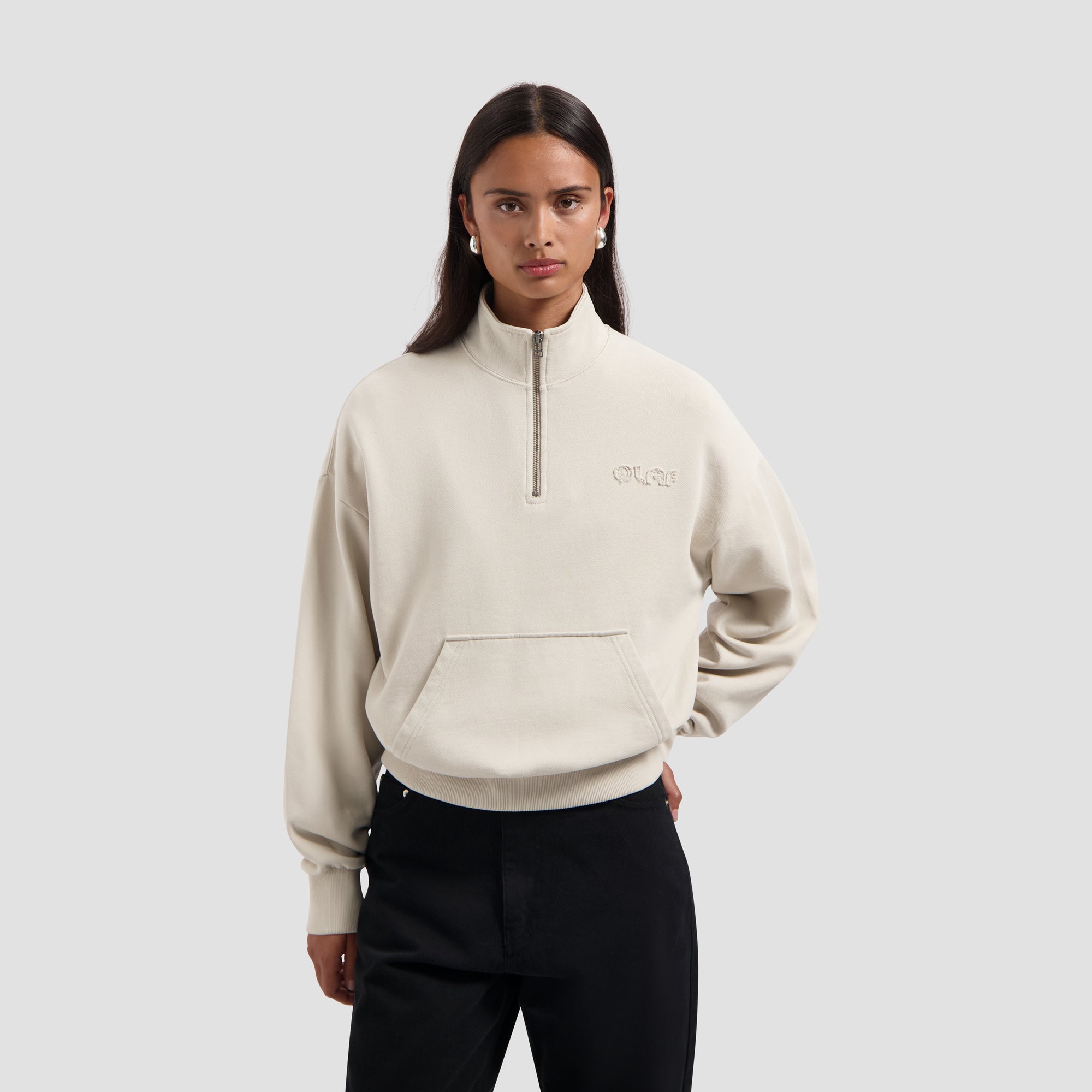 Retro Logo Half Zip Sweat - Cement