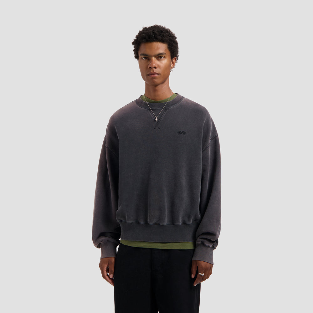 WASHED SIGNATURE BOXY CREWNECK | CHARCOAL