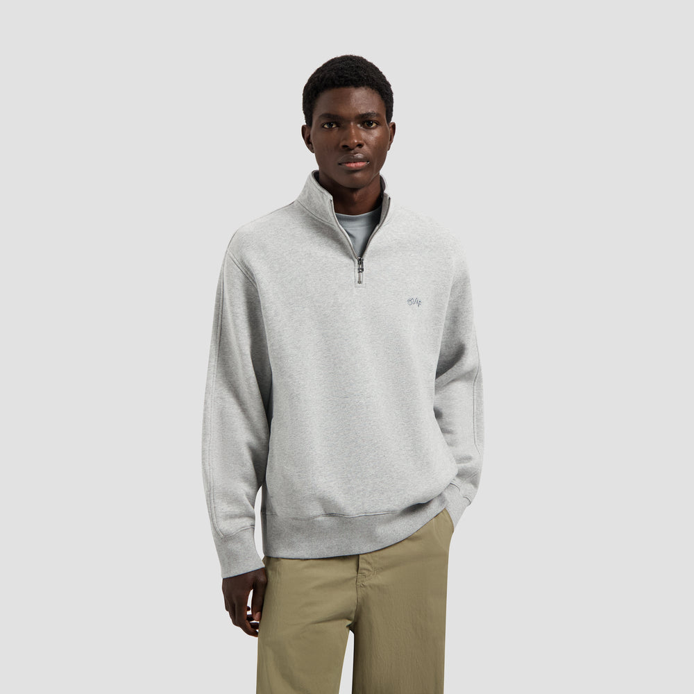 SIGNATURE ZIP MOCK | HEATHER GREY