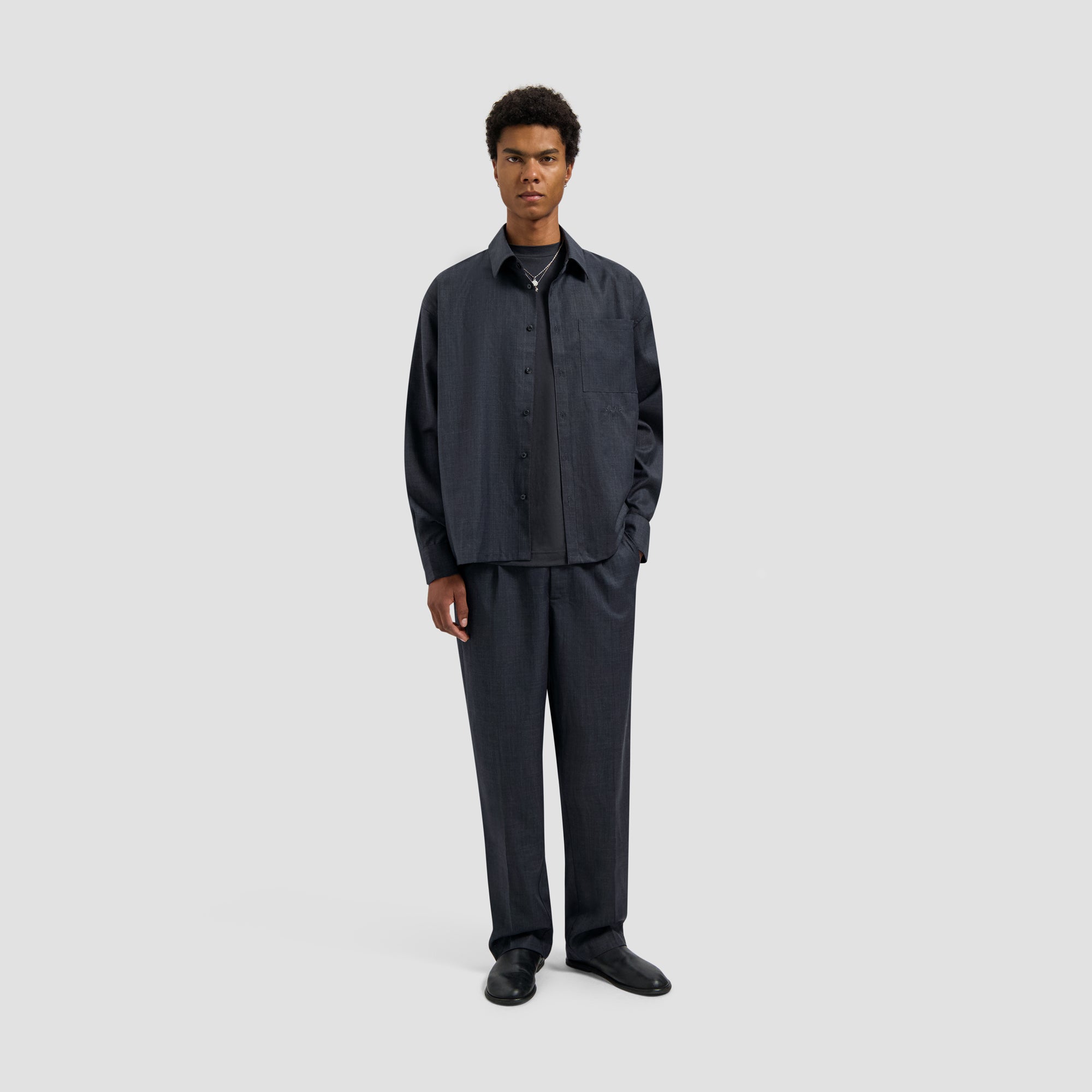 Wool Blend Boxy LS Shirt - Charcoal