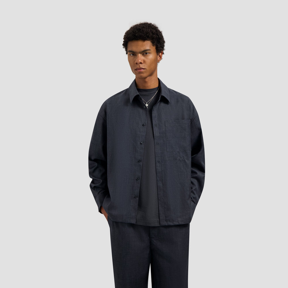 WOOL BLEND BOXY LS SHIRT | CHARCOAL