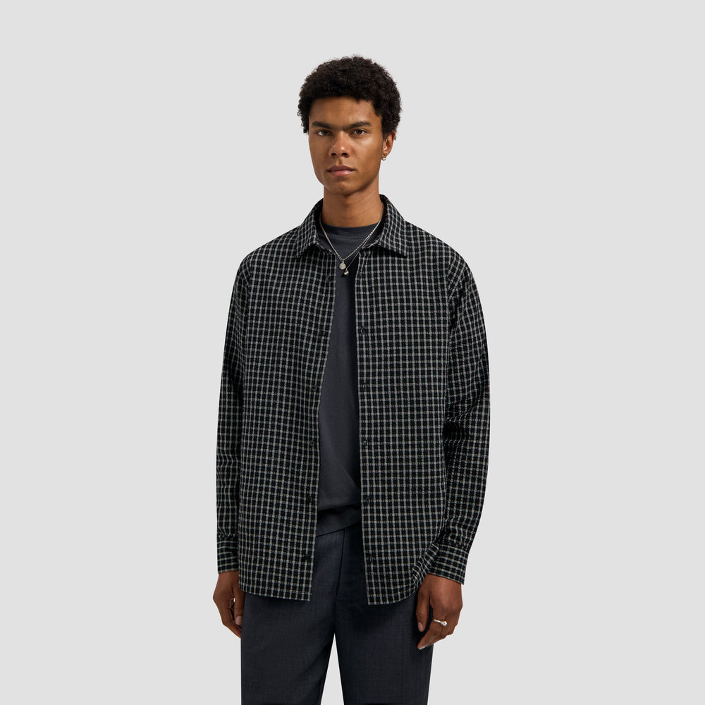 CHECKED SEERSUCKER LS SHIRT | BLACK