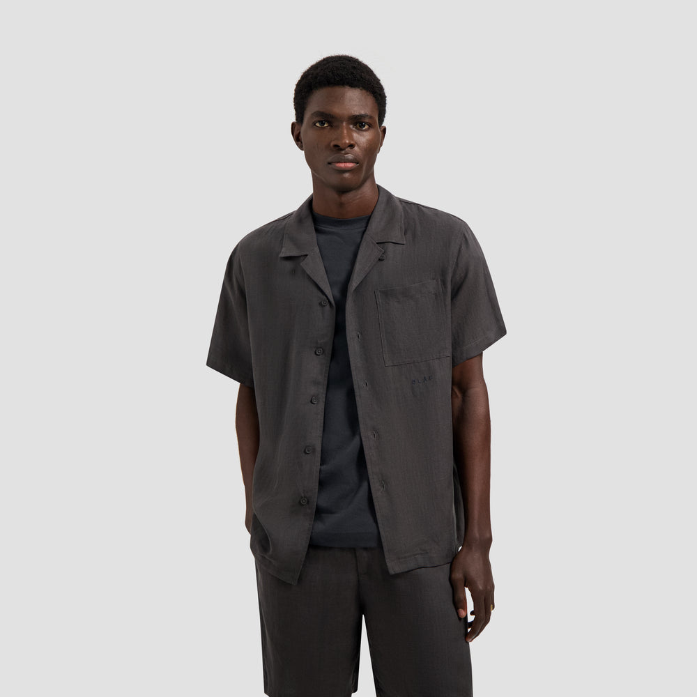 LINEN BLEND SS SHIRT | CHARCOAL