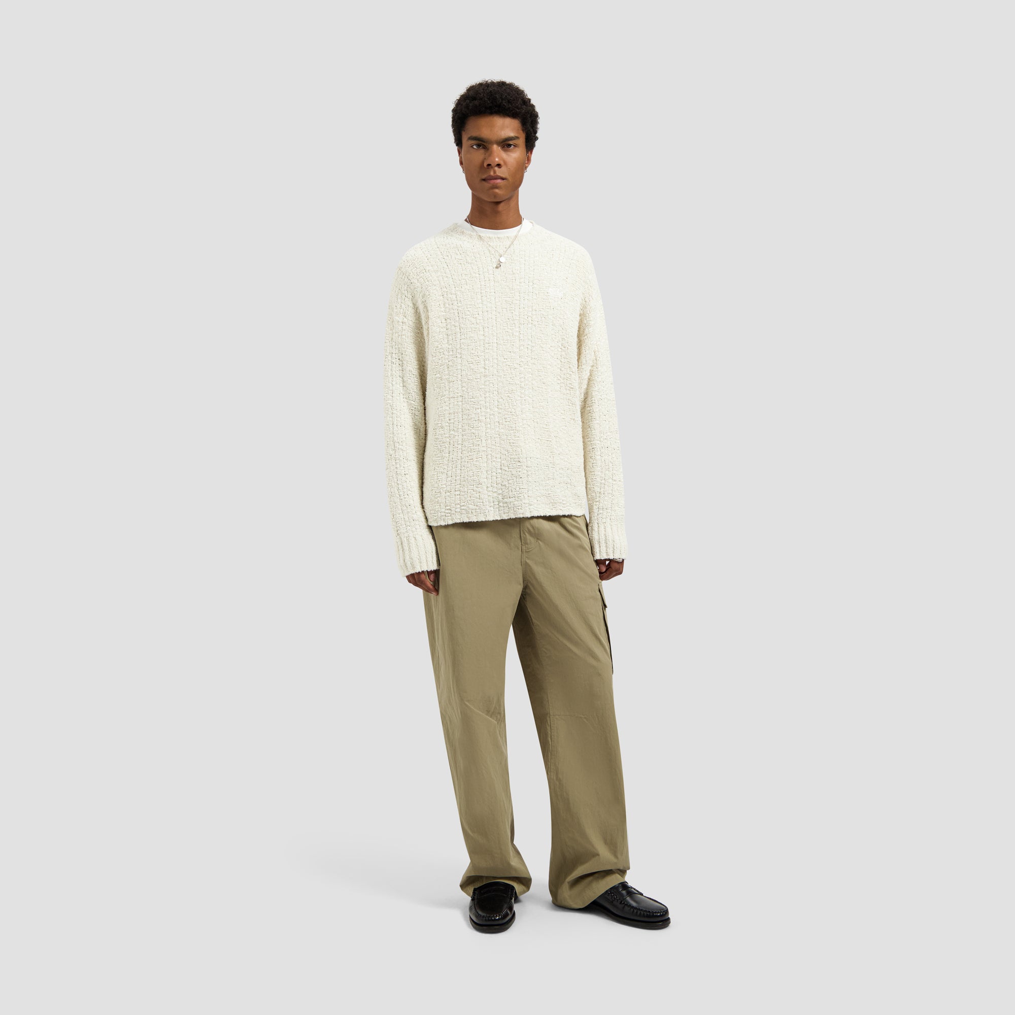 Textured Boxy Knitted Crewneck - Off White