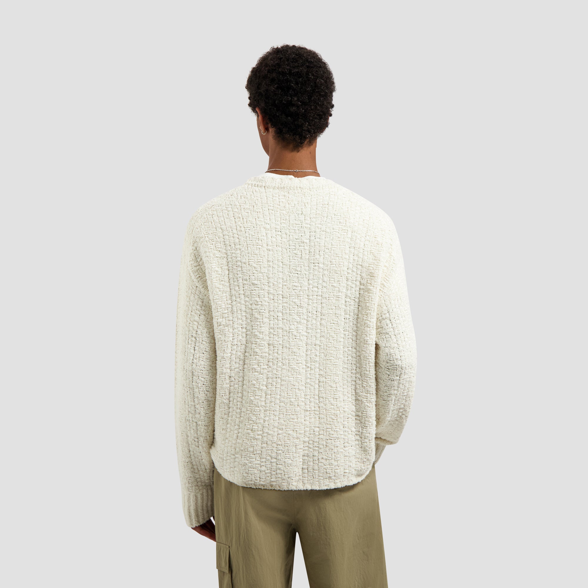 Textured Boxy Knitted Crewneck - Off White