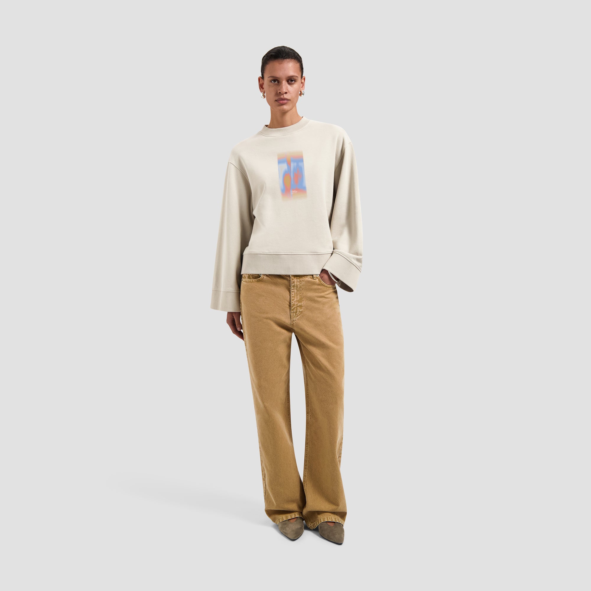 Brushstroke Graphic Crewneck - Cement