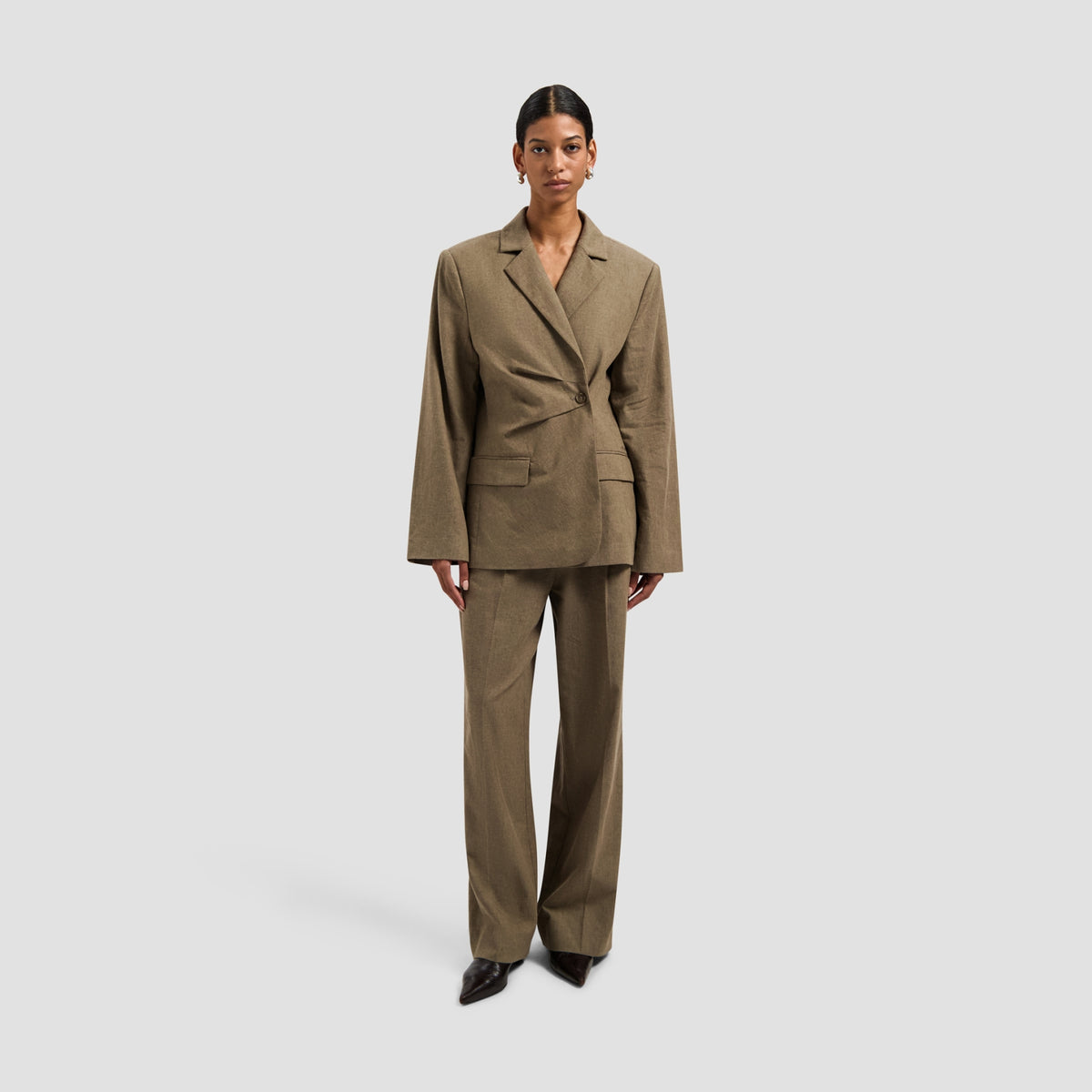 ASYMMETRIC LINEN BLAZER | TAUPE