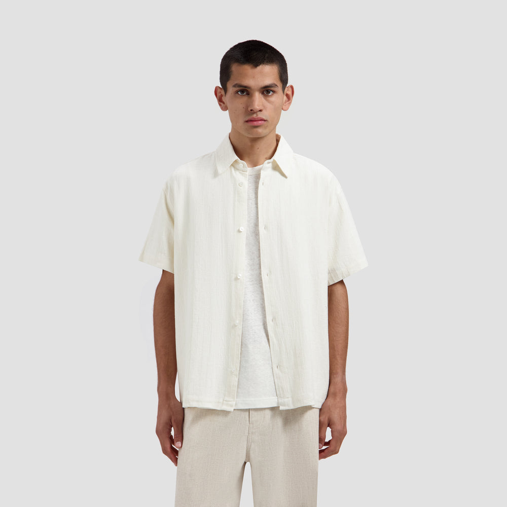 TEXTURED STRIPE BOXY SS SHIRT | OFF WHITE