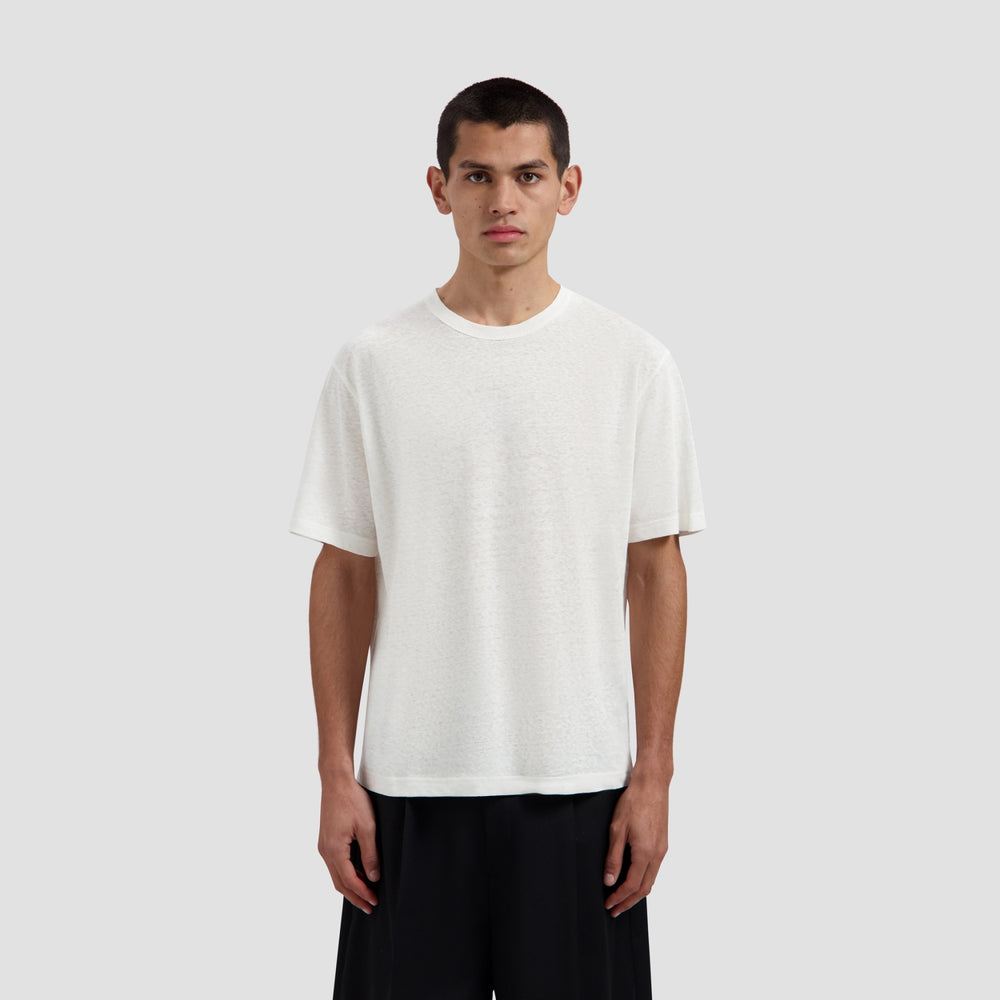 ESSENTIAL COTTON LINEN TEE | OFF WHITE / MULCH