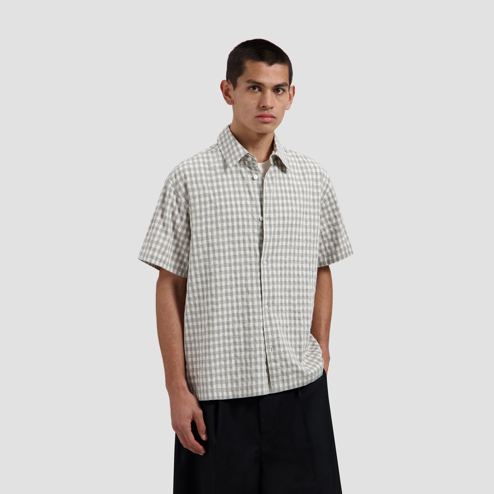 CHECK BOXY SS SHIRT | HEATHER GREY