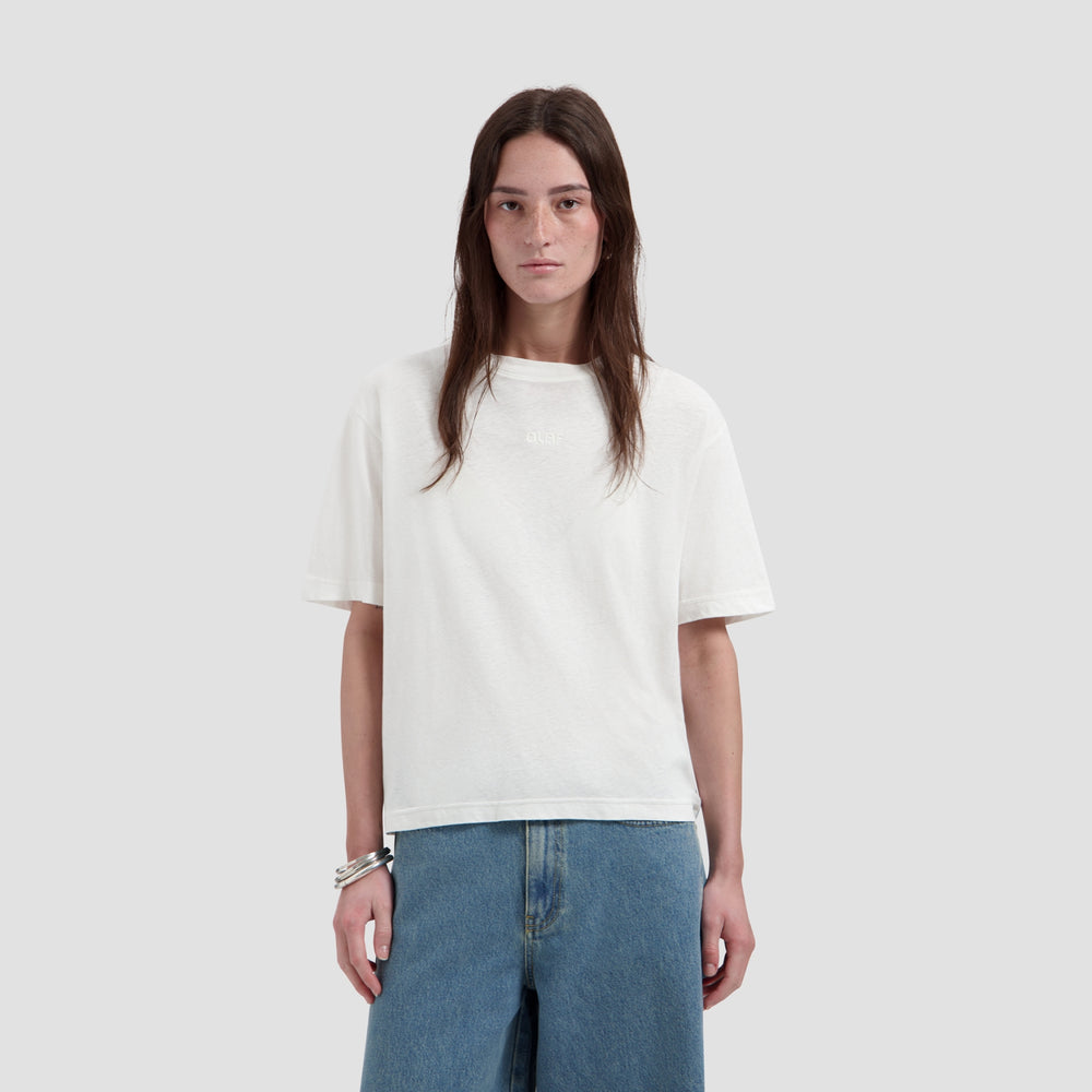 RETRO LOGO LINEN BOXY TEE | OFF WHITE / MULCH