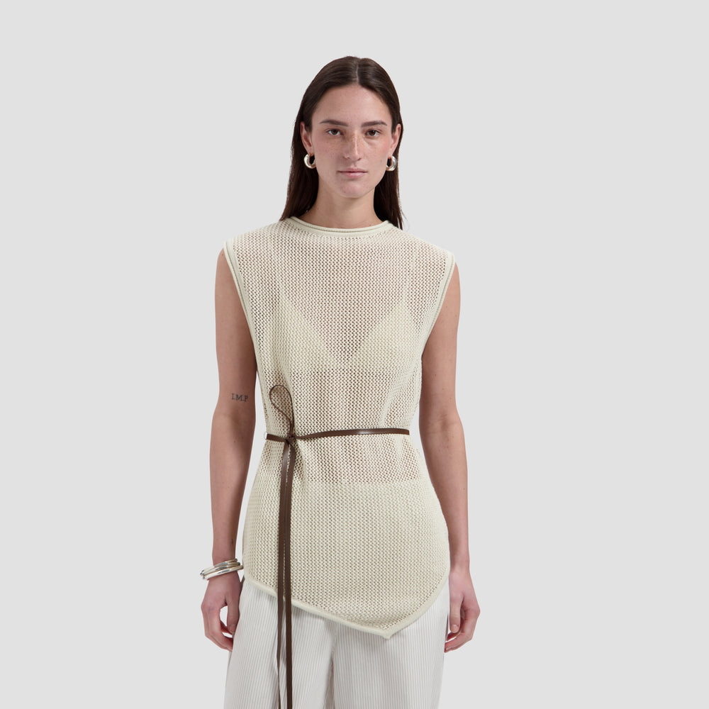 OPEN KNIT TOP | CEMENT