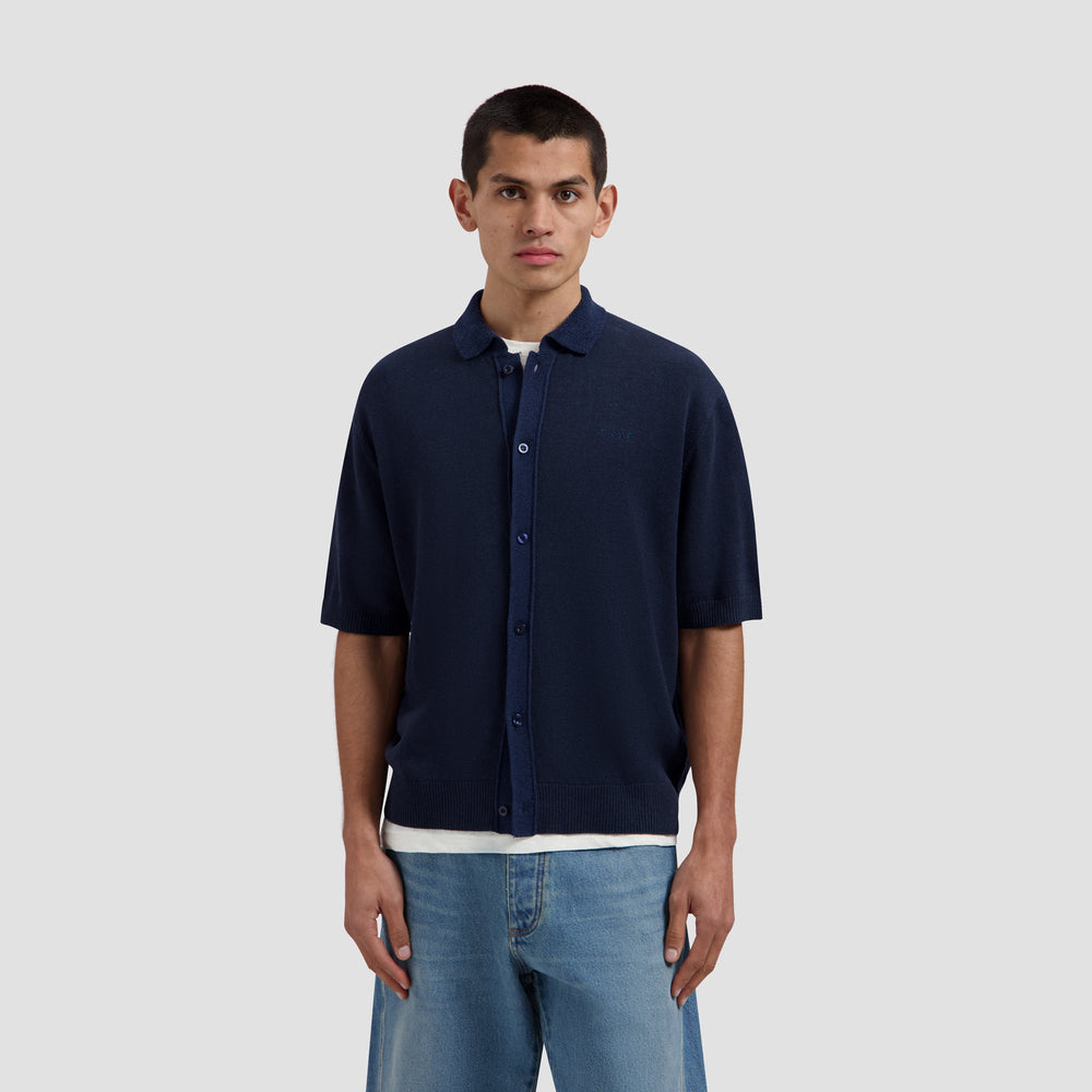 LINEN KNITTED SS POLO | NAVY