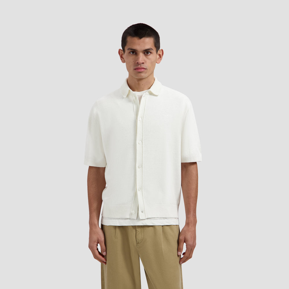 LINEN KNITTED SS POLO | OFF WHITE