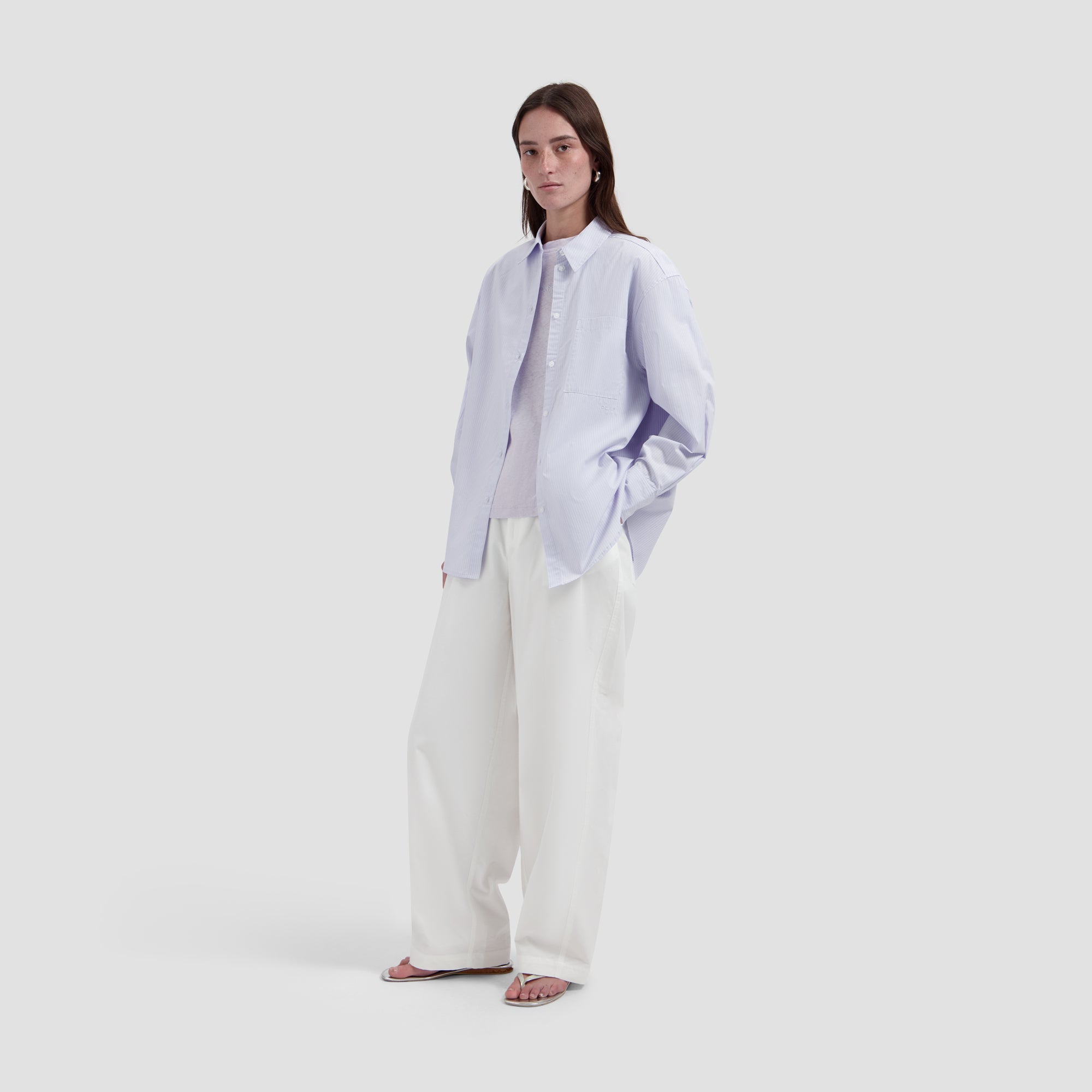 Stripe Oversized Shirt - Off-White/Purple Heather
