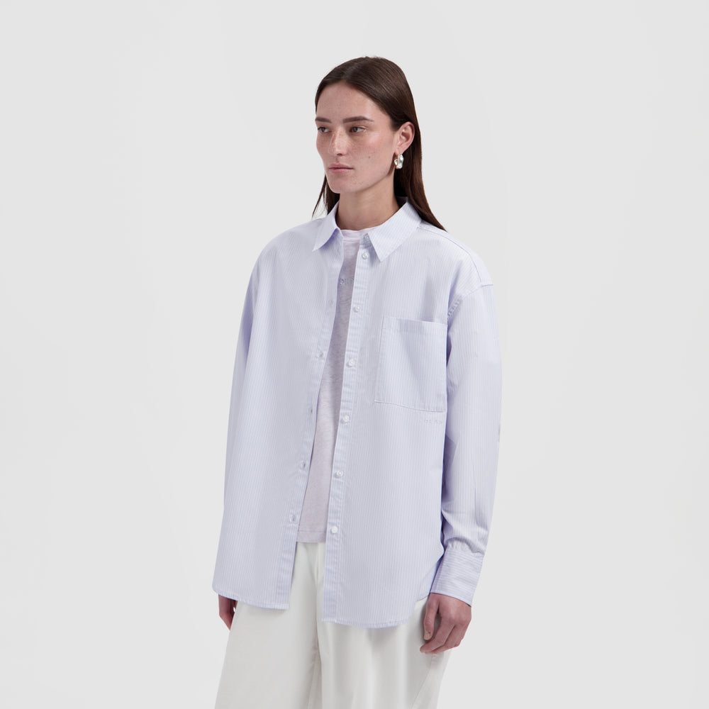 STRIPE OVERSIZED SHIRT | OFF WHITE / PURPLE HEATHER