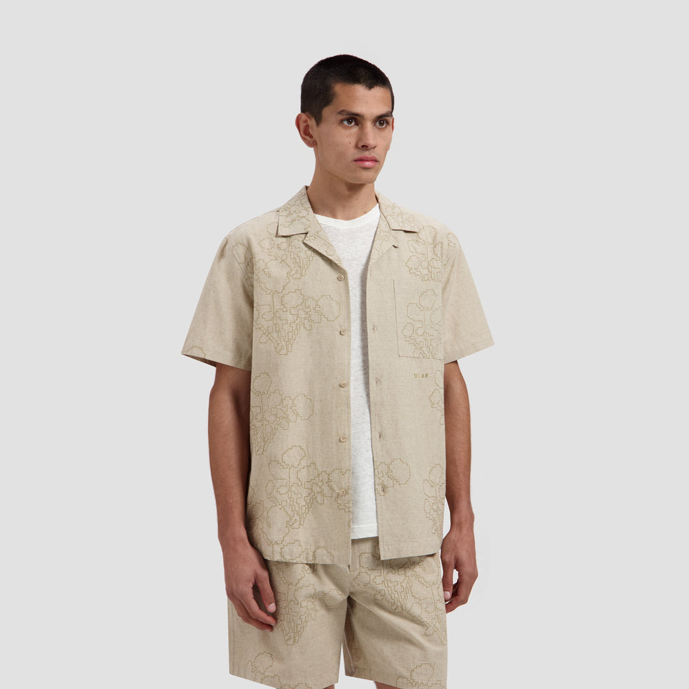 EMBROIDERED FLOWER SS SHIRT | CEMENT