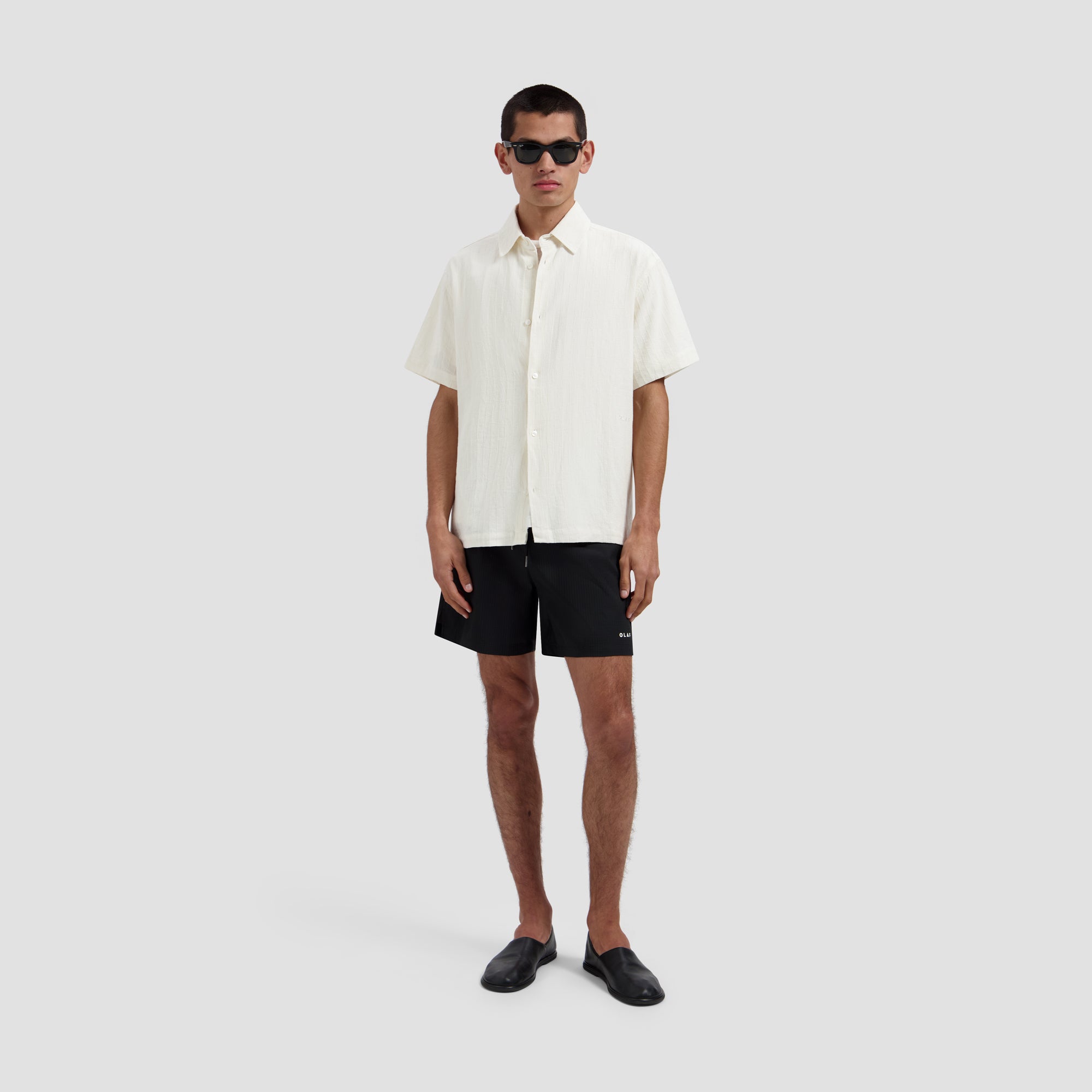 Textured Stripe Boxy SS Shirt - Off-White