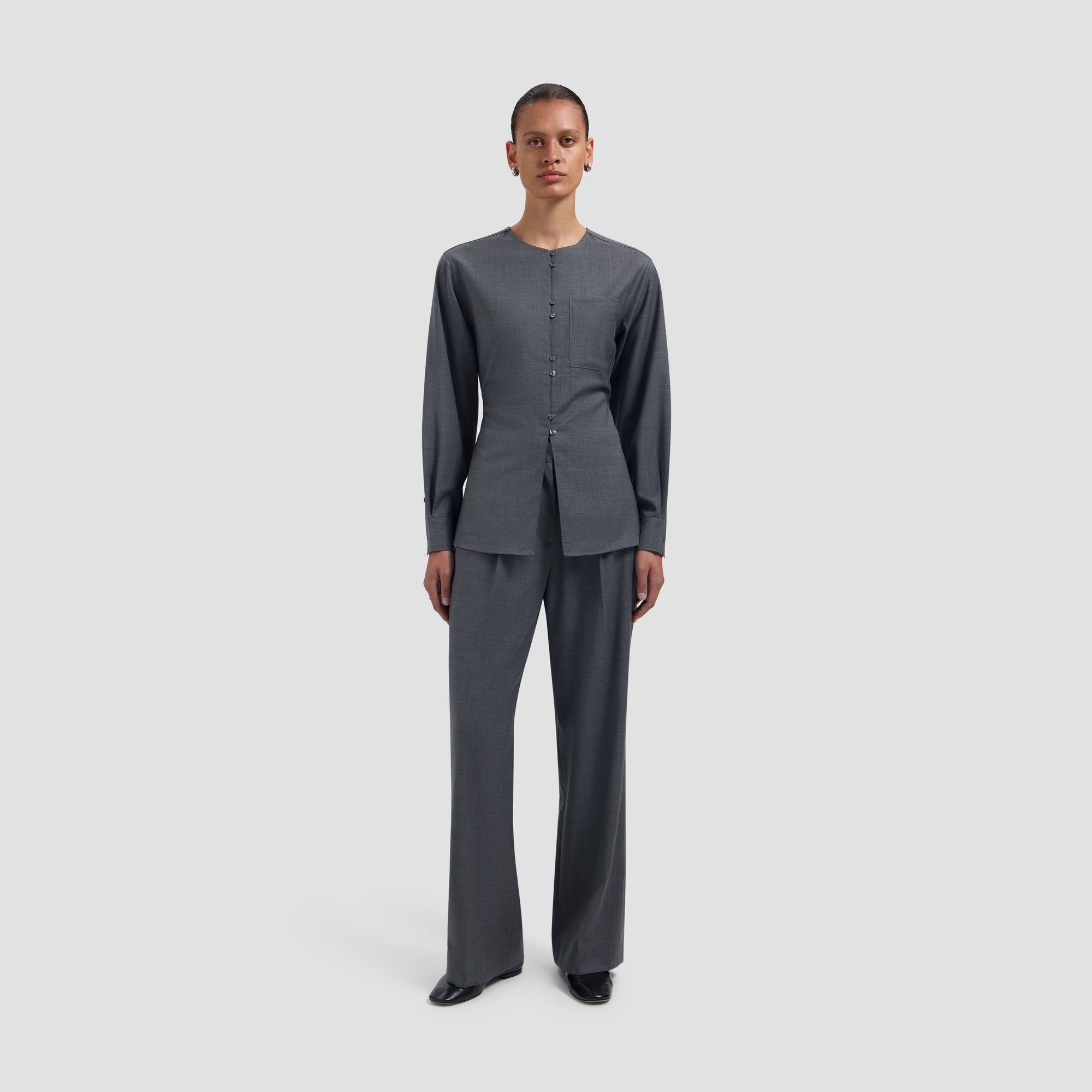 Wool Fitted Shirt - Sharkskin