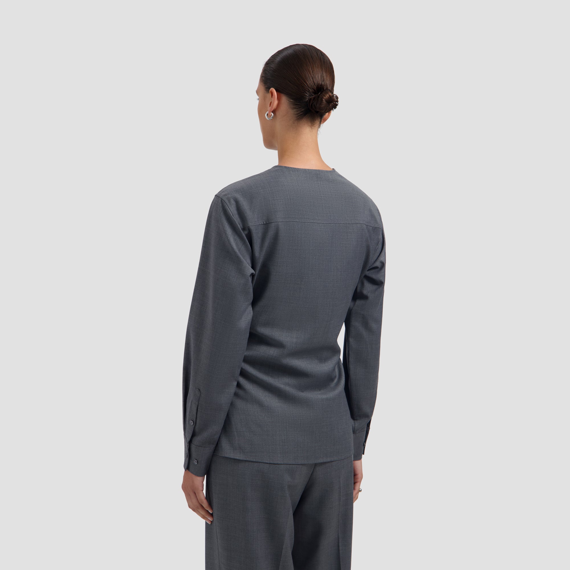 Wool Fitted Shirt - Sharkskin