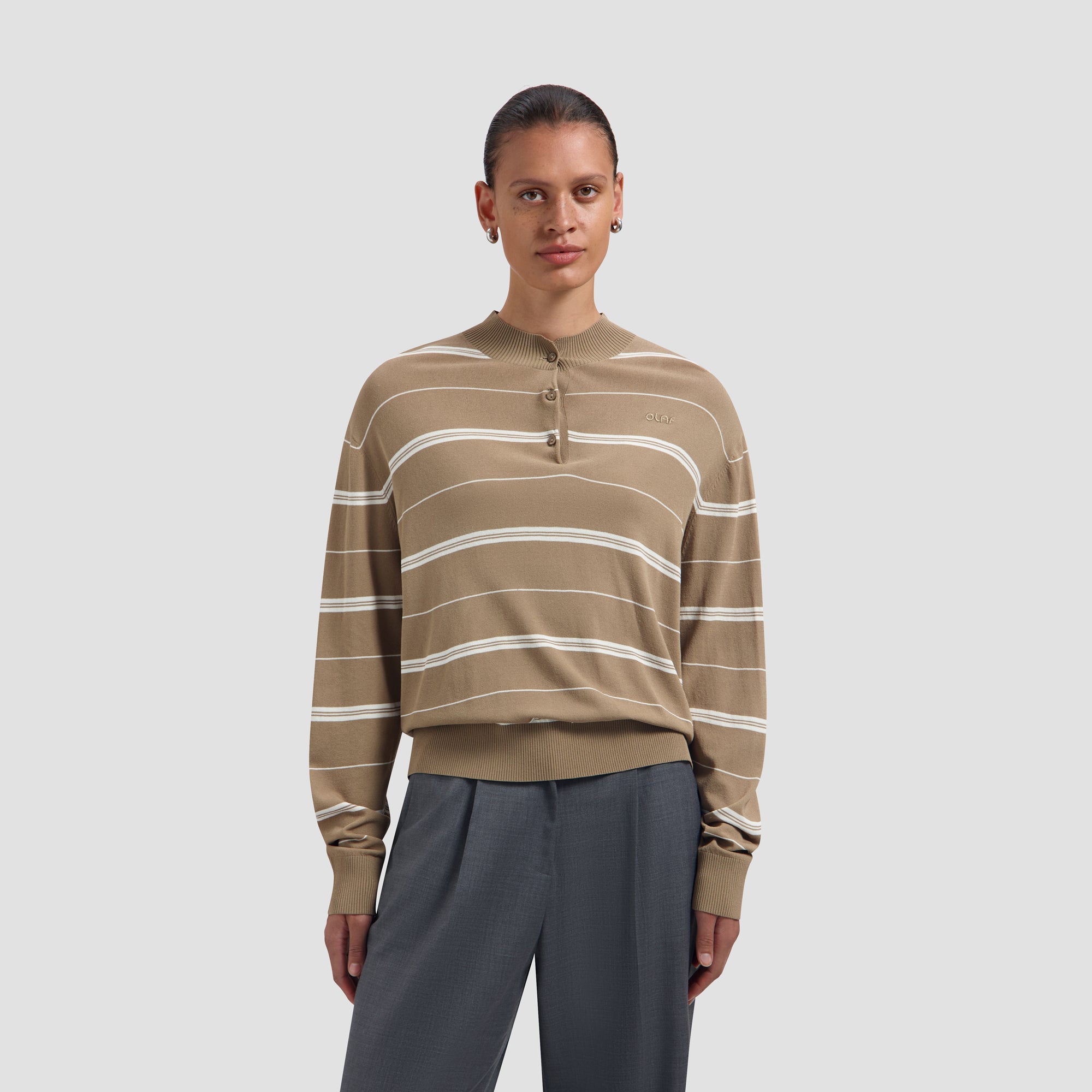 Striped Knitted Polo - Chocolate Chip