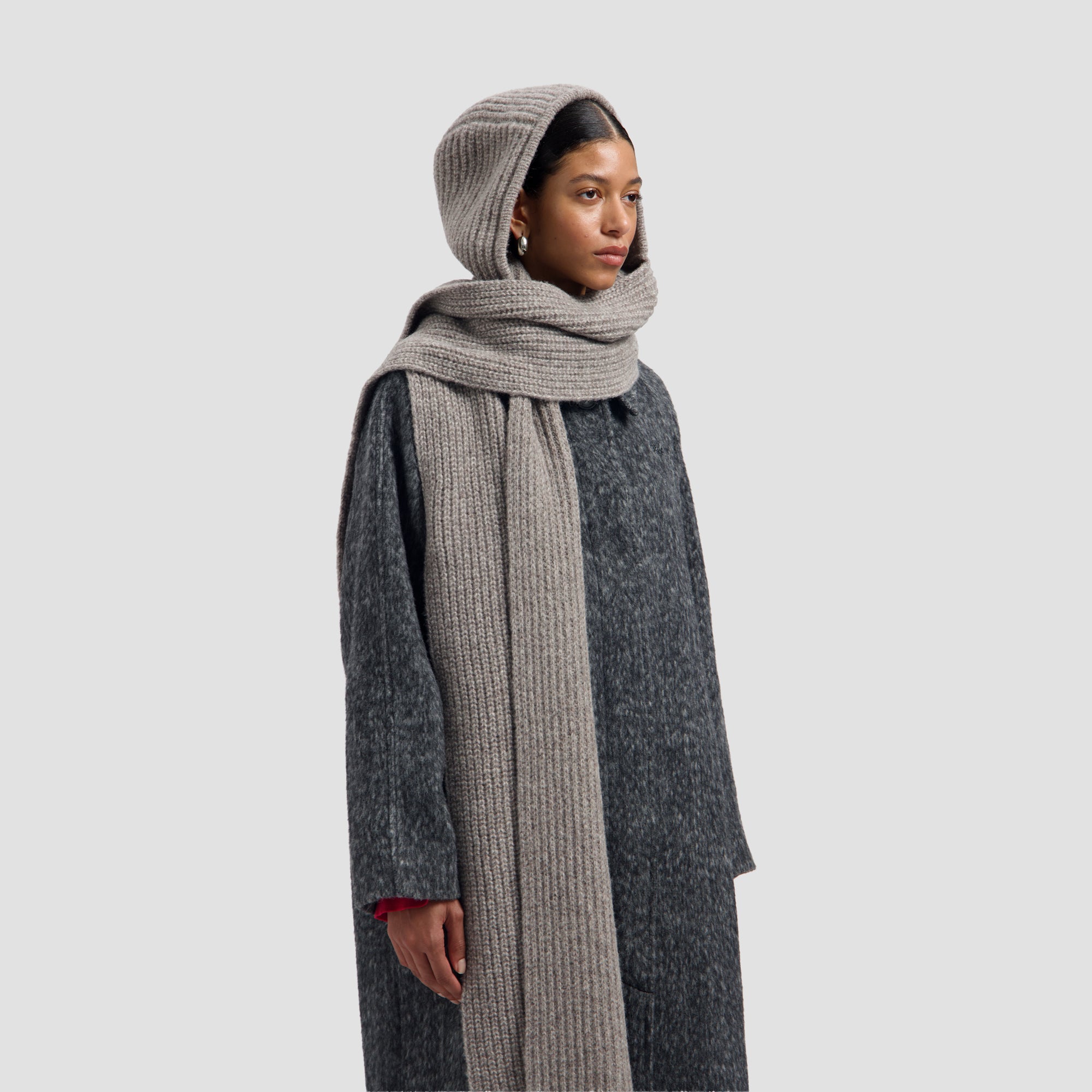 Wool Hooded Scarf - Chocolate Chip