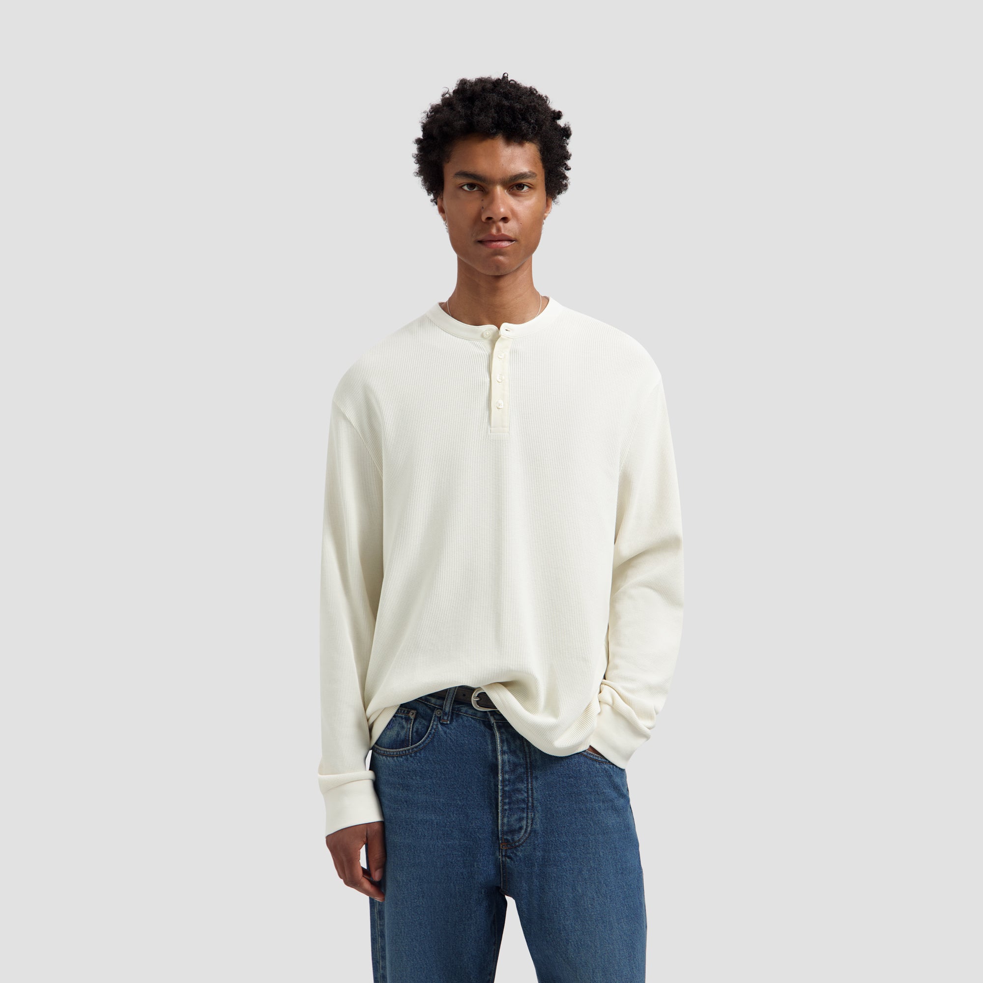 Waffle Henley LS Tee - Off White