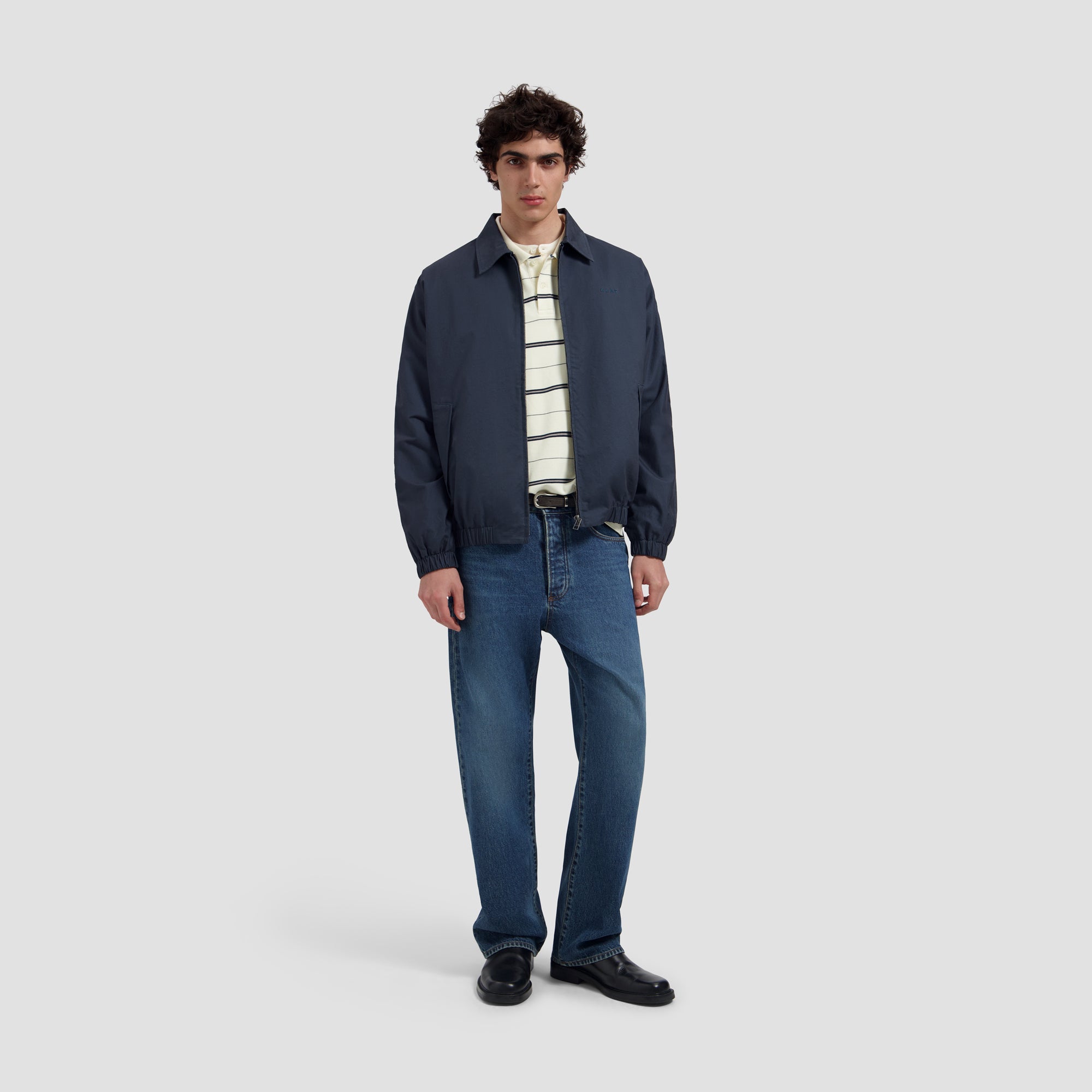 Striped Signature LS Polo - Off White/ Navy Stripe