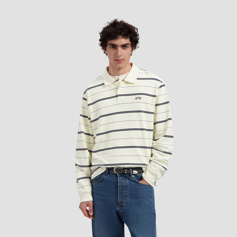 STRIPED SIGNATURE LS POLO | OFF WHITE / NAVY STRIPE
