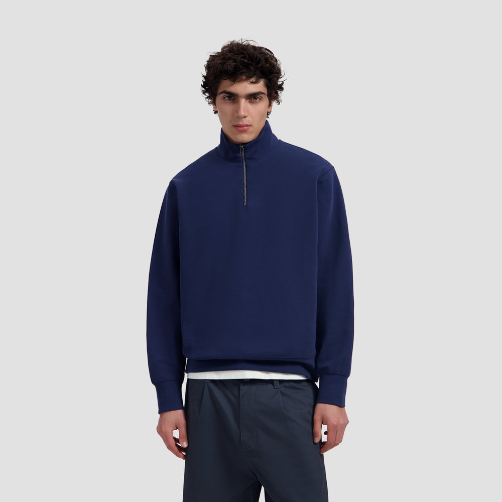 ESSENTIAL HALF ZIP SWEAT | WHITE / NAVAL ACADEMY